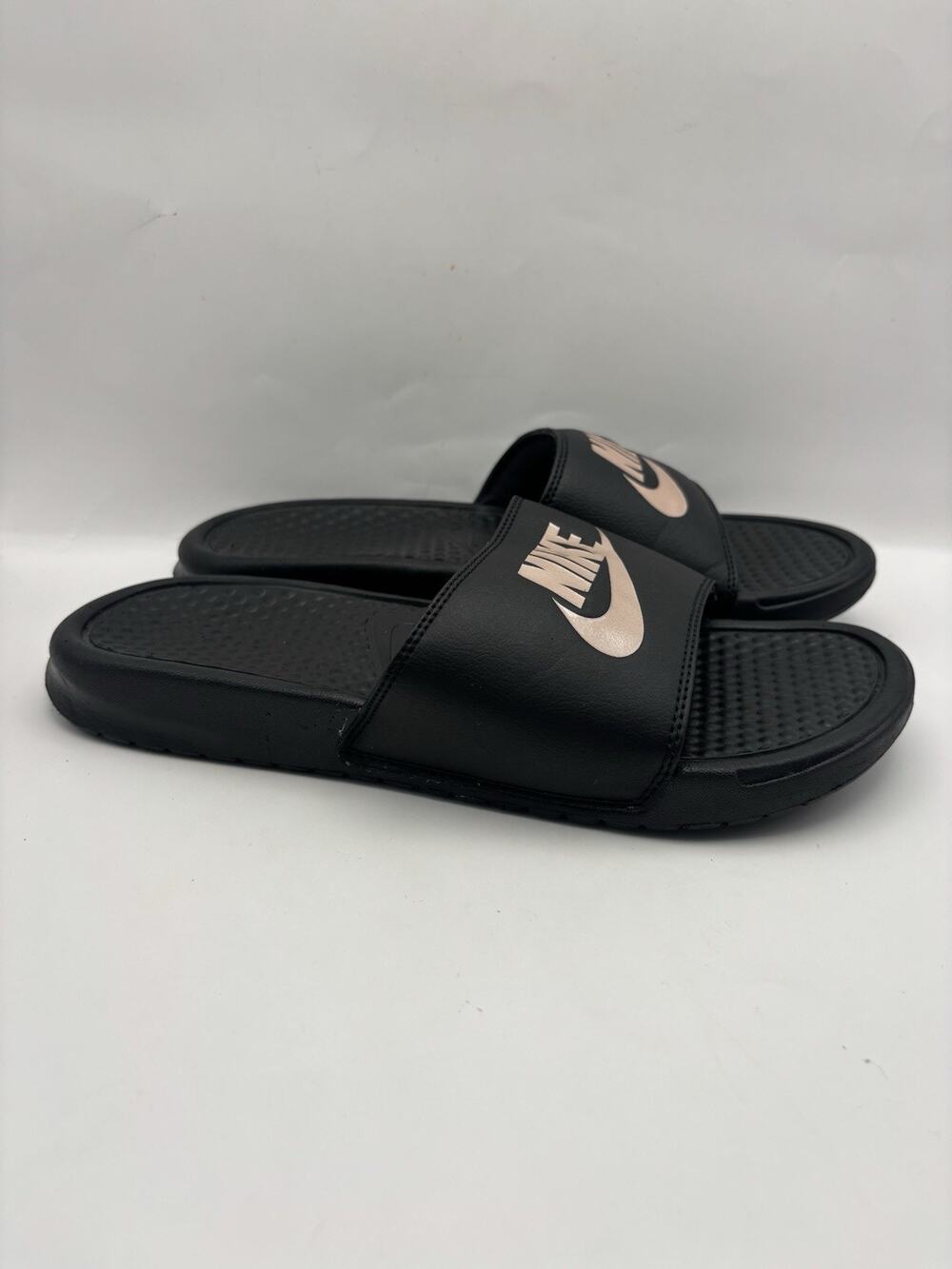 Nike Benassi JDI Black And Rose Gold Sandals Women Size 9